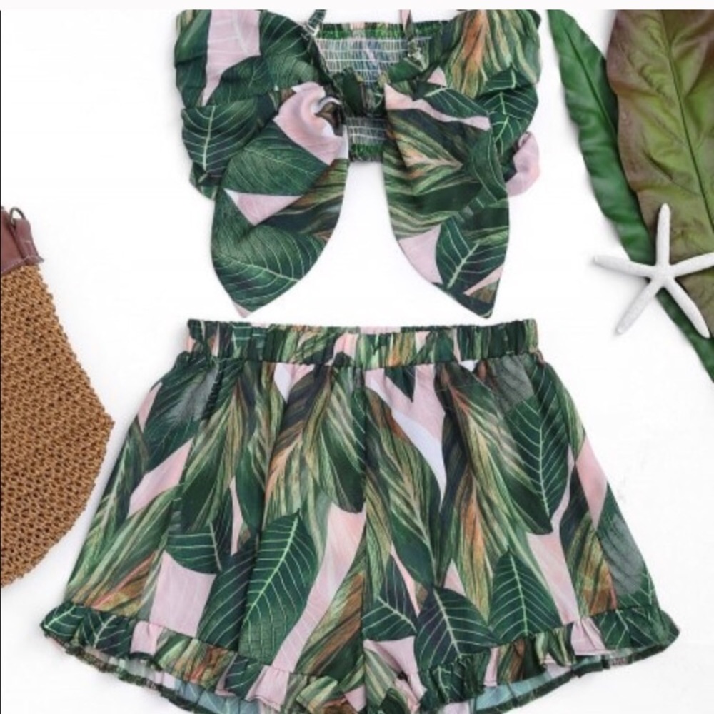 Leaf print swim suit cover up.